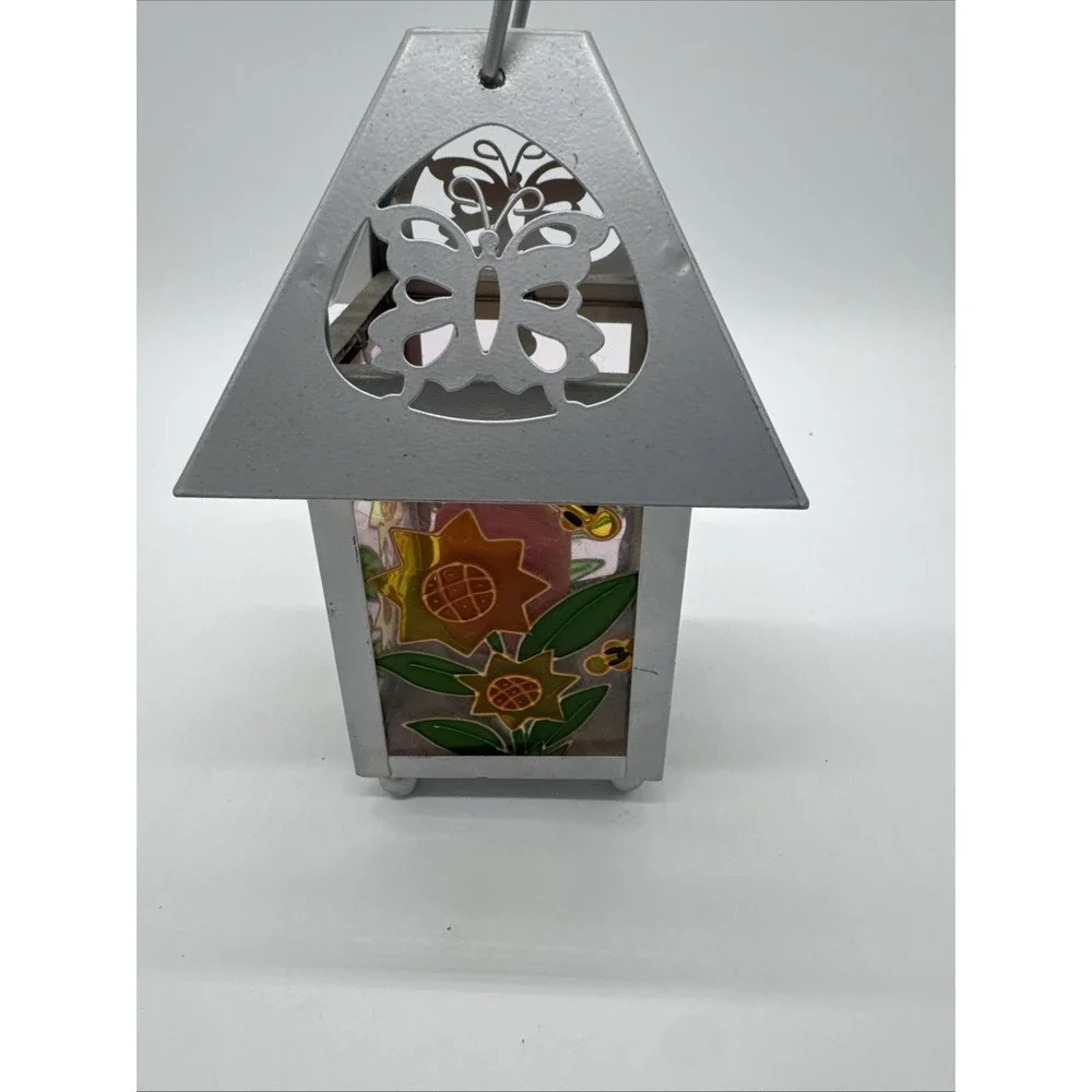 Glass and Metal Candle Holder Butterflies Honeybee's Flowers